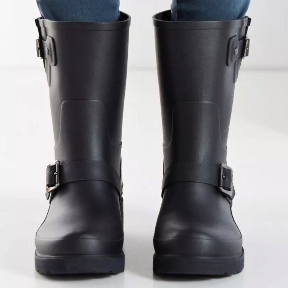 Hunter Original Rubber Biker Rain Boots - Black Size 6 - Picture 2 of 16